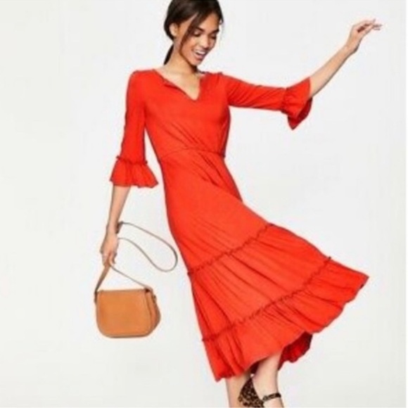 NWT Boden Jordana Jersey Midi Tiered Ruffle Half Sleeve V Neck Dress - Picture 2 of 6